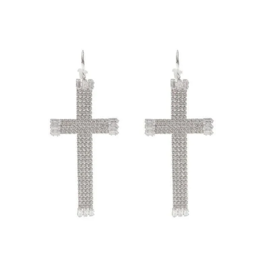 The Rhinestone Encrusted Flatback Cross Earrings.