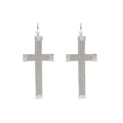 The Rhinestone Encrusted Flatback Cross Earrings.