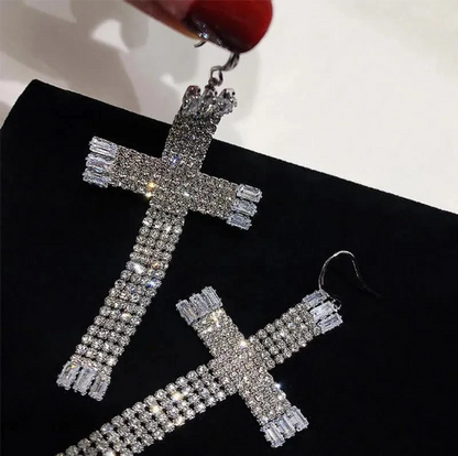 The Rhinestone Encrusted Flatback Cross Earrings.