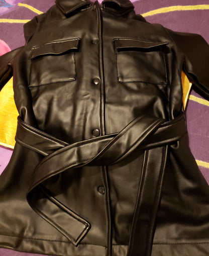 The Boys Sleek PU Belted Leather Jacket