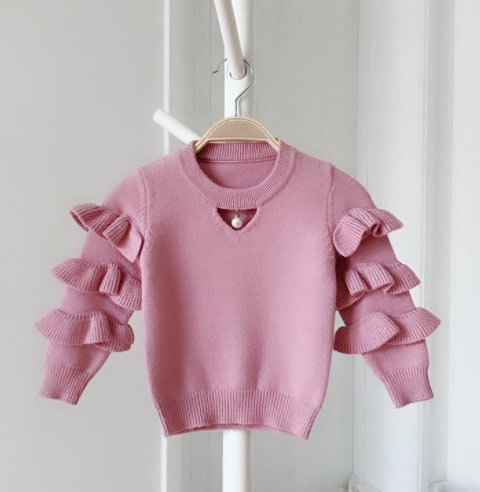 The Pink Frilly Knitted Wool Sweater for Girls