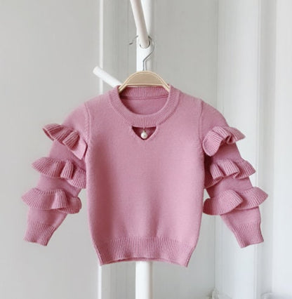 The Pink Frilly Knitted Wool Sweater for Girls