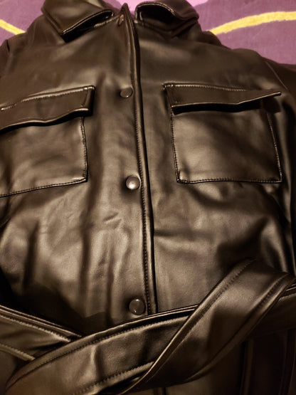 The Boys Sleek PU Belted Leather Jacket