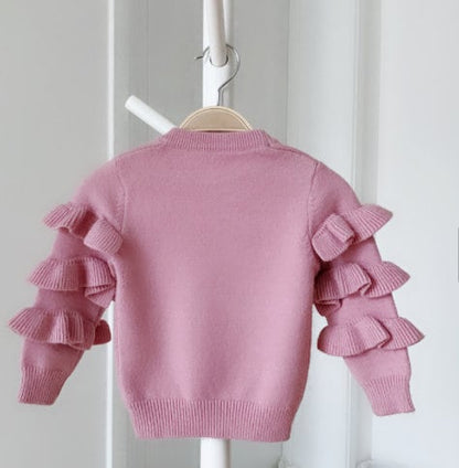 The Pink Frilly Knitted Wool Sweater for Girls