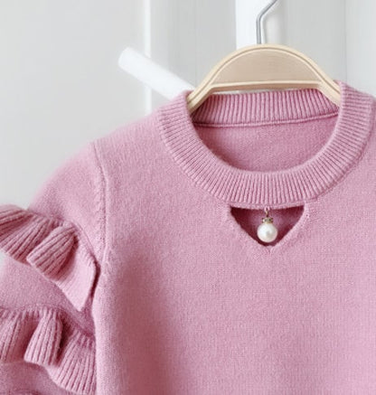 The Pink Frilly Knitted Wool Sweater for Girls