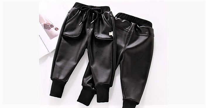 The Boy's PU Leather Jogger Drawstring Pants