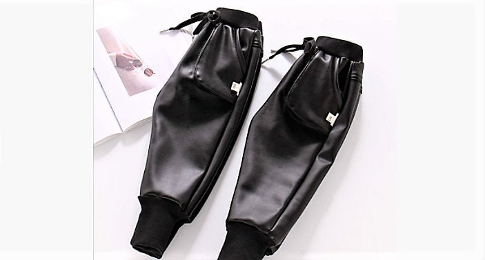 The Boy's PU Leather Jogger Drawstring Pants