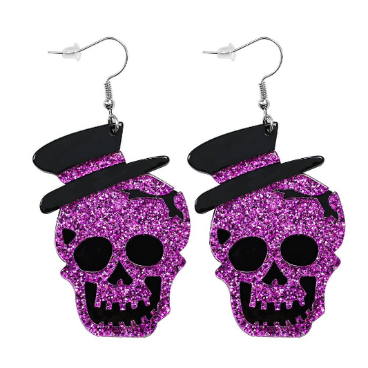 My Purple Blinged Out Skull Earrings