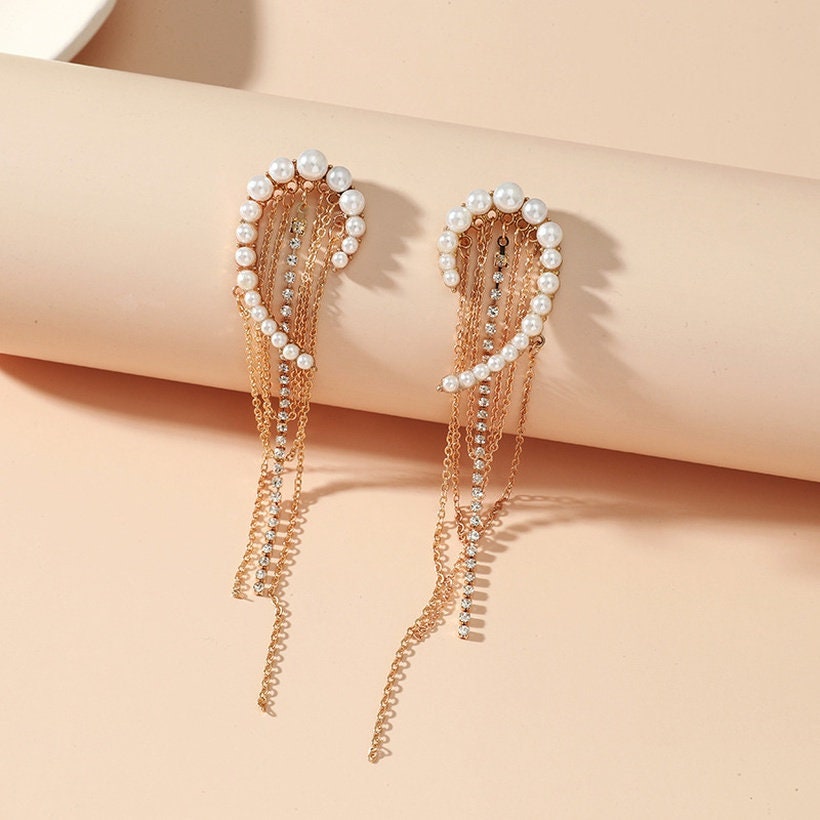 The Waterfall Pearl And Rhinestone Earrings