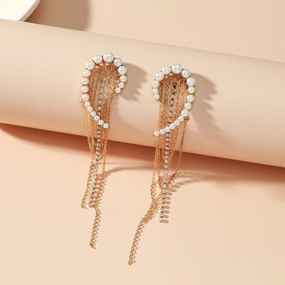 The Waterfall Pearl And Rhinestone Earrings