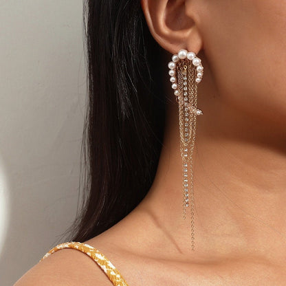 The Waterfall Pearl And Rhinestone Earrings