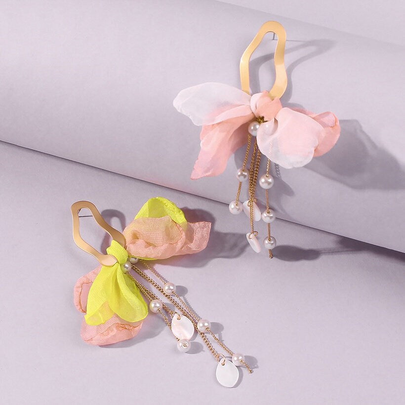 The Pale Pink And Yellow Bow Earrings