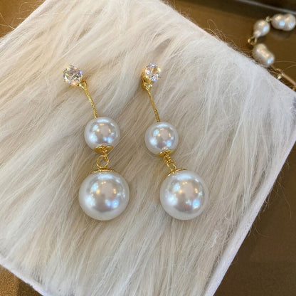 The Double Beaded Pearl and Rhinestone Earrings